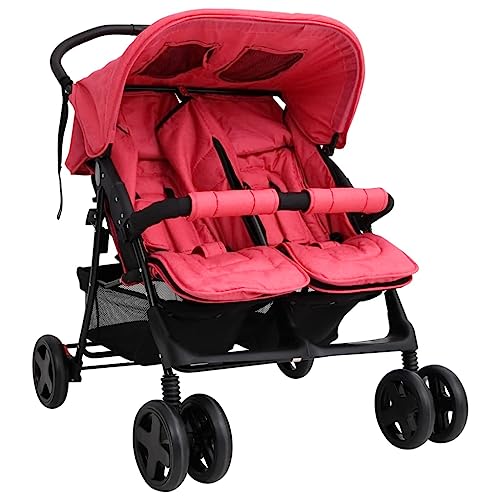 vidaXL Geschwisterwagen Klappbares Design Zwillingswagen Kinderwagen Baby Kinder Buggy Zwillingsbuggy Kinderbuggy Reisebuggy Rot Stahl von vidaXL