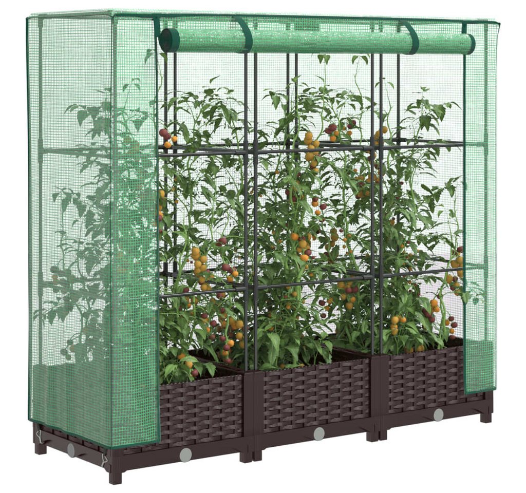 vidaXL Gewächshaus Hochbeet mit Gewächshaus-Aufsatz Rattan-Optik 120x40x123 cm vidaXL Gewächshaus Hochbeet mit Gewächshaus-Aufsatz Rattan-Optik 120x40x123 cm von vidaXL