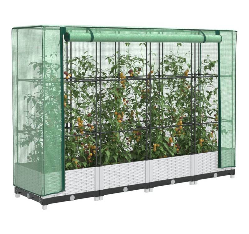 vidaXL Gewächshaus Hochbeet mit Gewächshaus-Aufsatz Rattan-Optik 160x40x123 cm von vidaXL