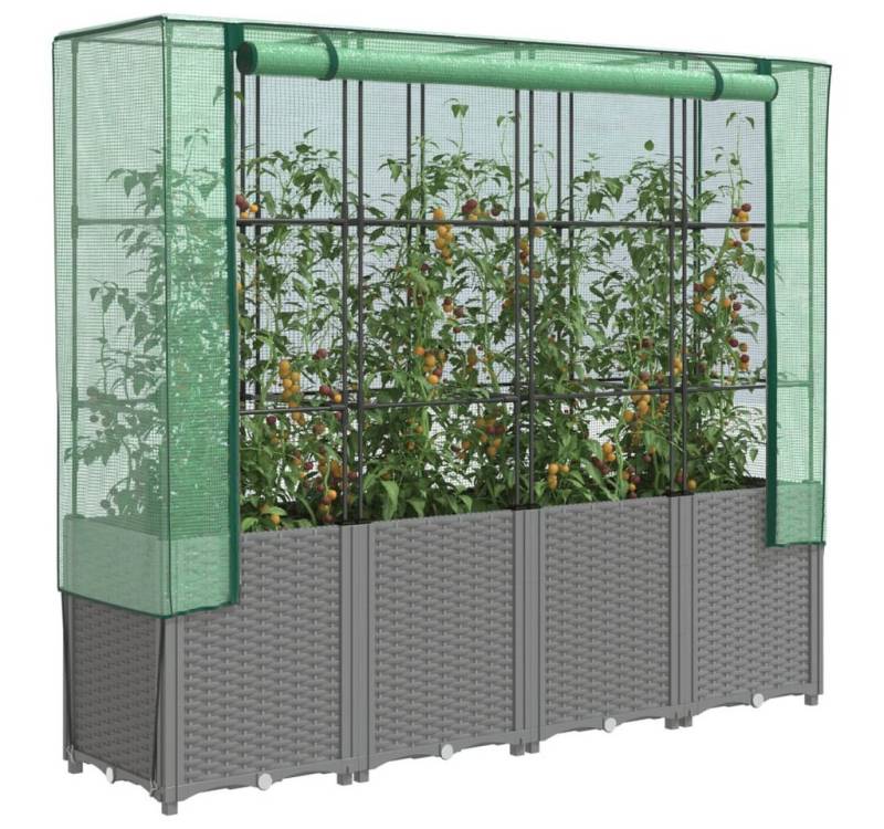 vidaXL Gewächshaus Hochbeet mit Gewächshaus-Aufsatz Rattan-Optik 160x40x153 cm von vidaXL