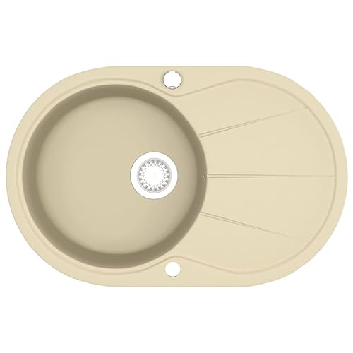 vidaXL Granitspüle Doppelbecken Kratzfest Küchenspüle Einbauspüle Spülbecken Spüle Küche Waschbecken Küchenbecken Auflagespüle Oval Beige Granit von vidaXL