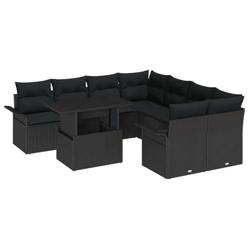 vidaXL Großes 4-Sitzer Outdoor Sofa Set Mit Kissen Schwarz Poly Rattan Für Patio Garten Essbereiche Möbel Sitzgelegenheiten Moderne Modulare Couch Couchtisch von vidaXL
