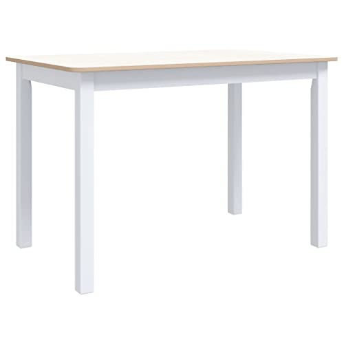 vidaXL Gummiholz Massiv Esstisch Holztisch Küchentisch Esszimmertisch Speisetisch Tisch Massivholztisch Esszimmer Küche Weiß Braun 114x71x75cm MDF-Platte von vidaXL