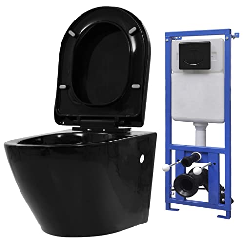 vidaXL Hänge Toilette mit Unterputzspülkasten Spülkasten Spülrandlos Absenkautomatik Soft Close Sitz Wand Spülkasten WC Vorwandelement Keramik Schwarz vidaXL Hänge Toilette mit Unterputzspülkasten Spülkasten Spülrandlos Absenkautomatik Soft Close Sitz Wand Spülkasten WC Vorwandelement Keramik Schwarz von vidaXL