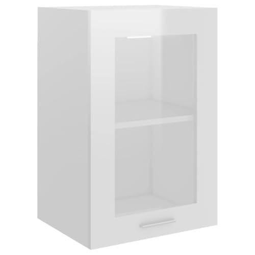 vidaXL Hängeglasschrank 2 Regalböden Hängeschrank Einbauküche Küchenzeile Küchenmöbel Oberschrank Küchenschrank Hochglanz-Weiß 40x31x60cm Holzwerkstoff von vidaXL