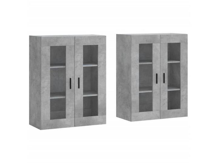 vidaXL Hängeschrank Wandschränke 2 Stk Betongrau Spanplatte Glas Vitrine Hängeschrank, grau von vidaXL