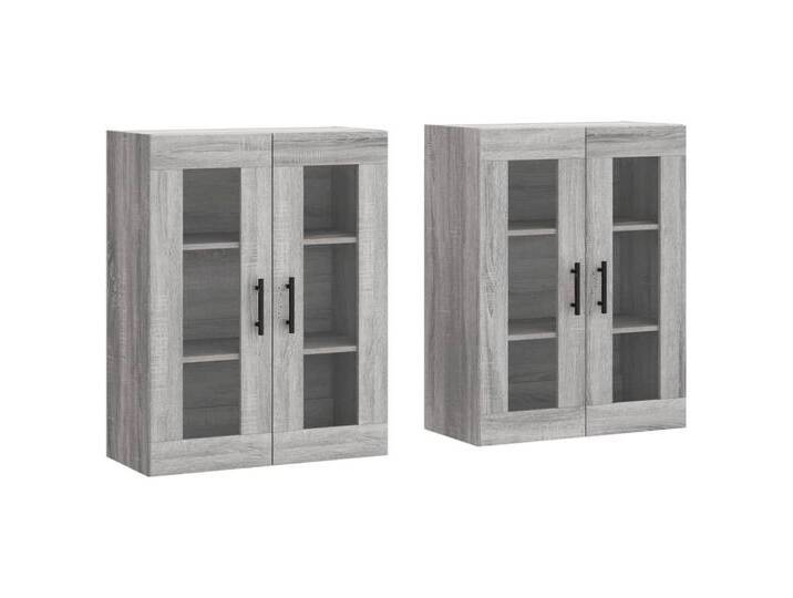 vidaXL Hängeschrank Wandschränke 2 Stk Grau Sonoma Spanplatte Glas Vitrine Hängeschrank, grau von vidaXL