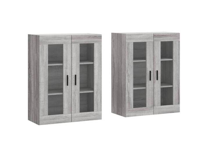 vidaXL Hängeschrank Wandschränke 2 Stk Grau Sonoma Spanplatte Glas Vitrine Hängeschrank, grau von vidaXL