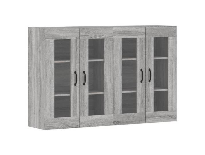 vidaXL Hängeschrank Wandschränke 2 Stk Grau Sonoma Spanplatte Glas Vitrine Hängeschrank, grau von vidaXL