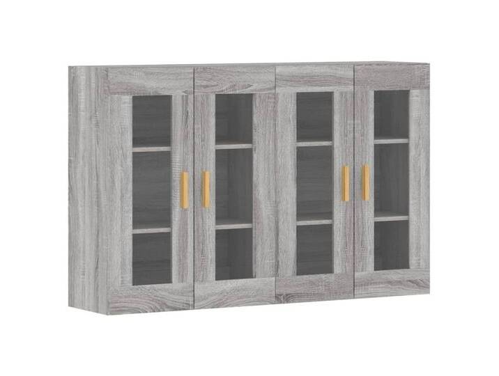 vidaXL Hängeschrank Wandschränke 2 Stk Grau Sonoma Spanplatte Glas Vitrine Hängeschrank, grau von vidaXL