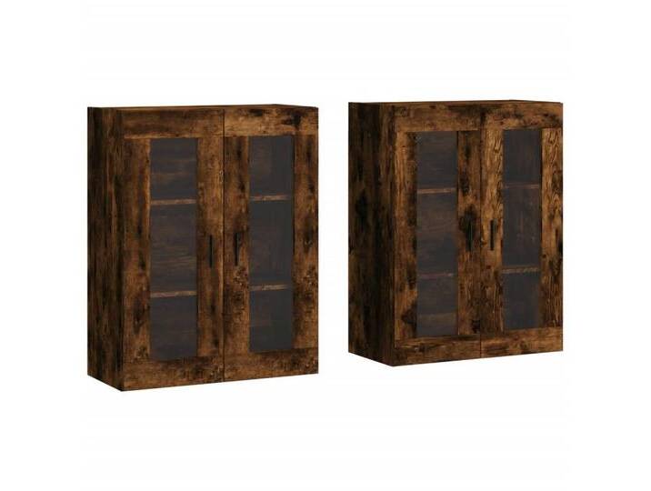 vidaXL Hängeschrank Wandschränke 2 Stk Räuchereiche Spanplatte Glas Vitrine Hängeschrank, braun von vidaXL