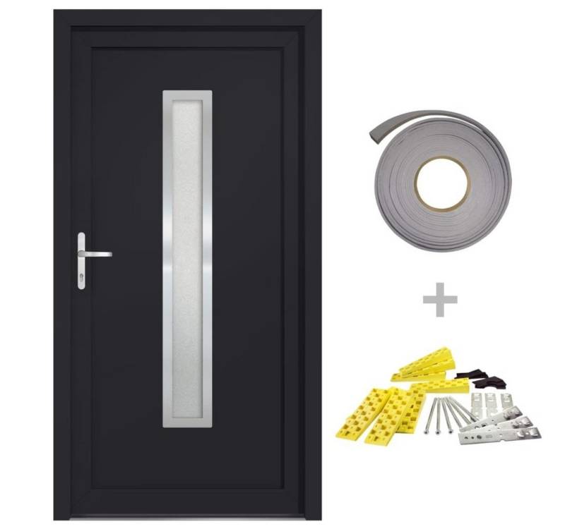 vidaXL Haustür Haustür Anthrazit 88x200 cm PVC Eingangstür Haus Kunststoff Glas-Eleme von vidaXL