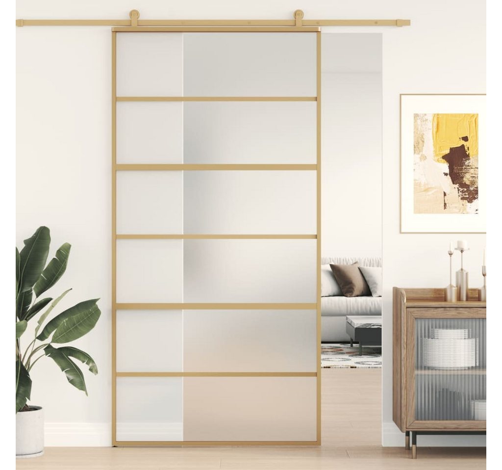 vidaXL Haustür Schiebetür Golden 102,5x205 cm Matt ESG-Glas und Aluminium (1-St) von vidaXL