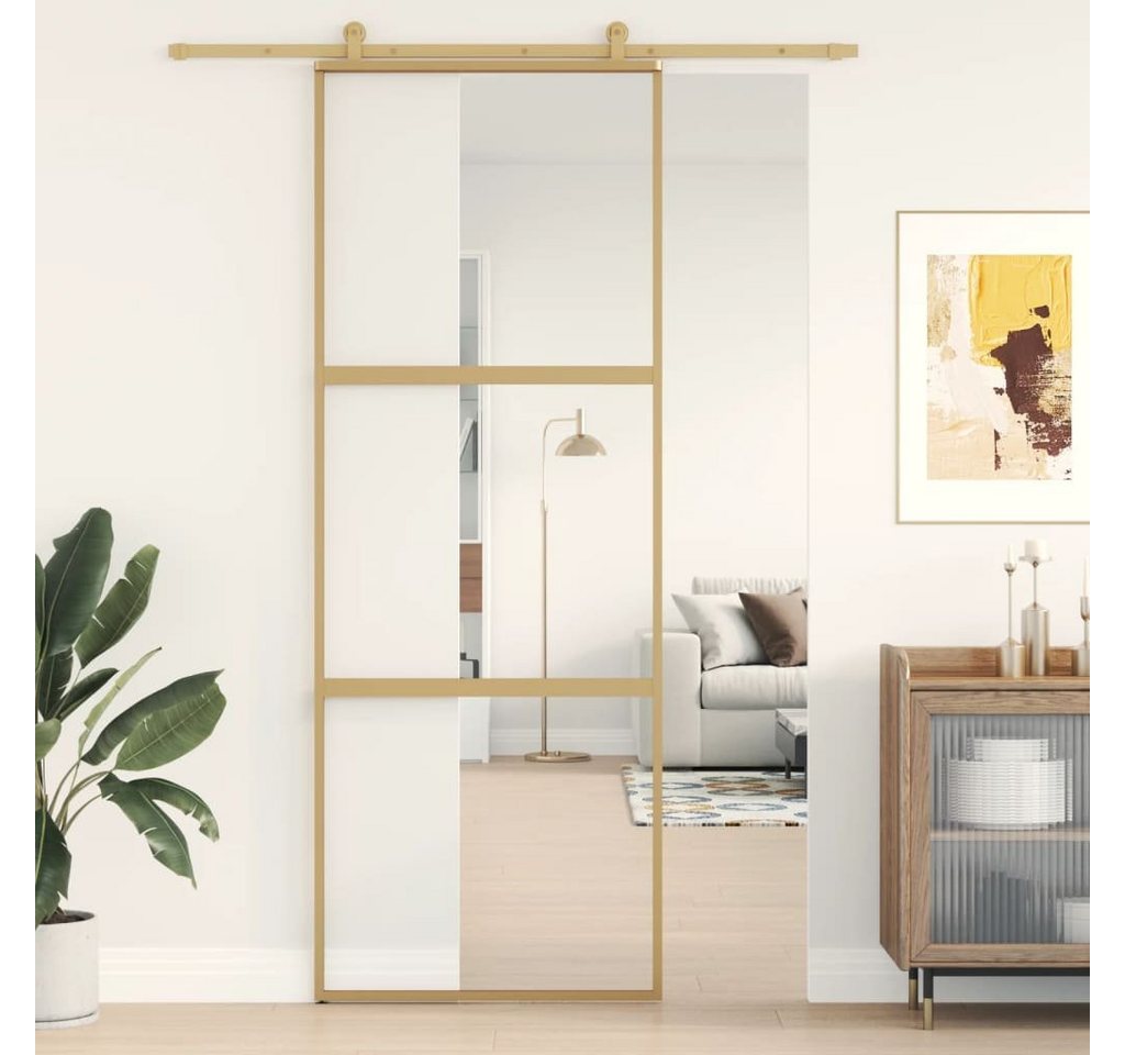 vidaXL Haustür Schiebetür Golden 76x205 cm ESG-Klarglas und Aluminium (1-St) von vidaXL