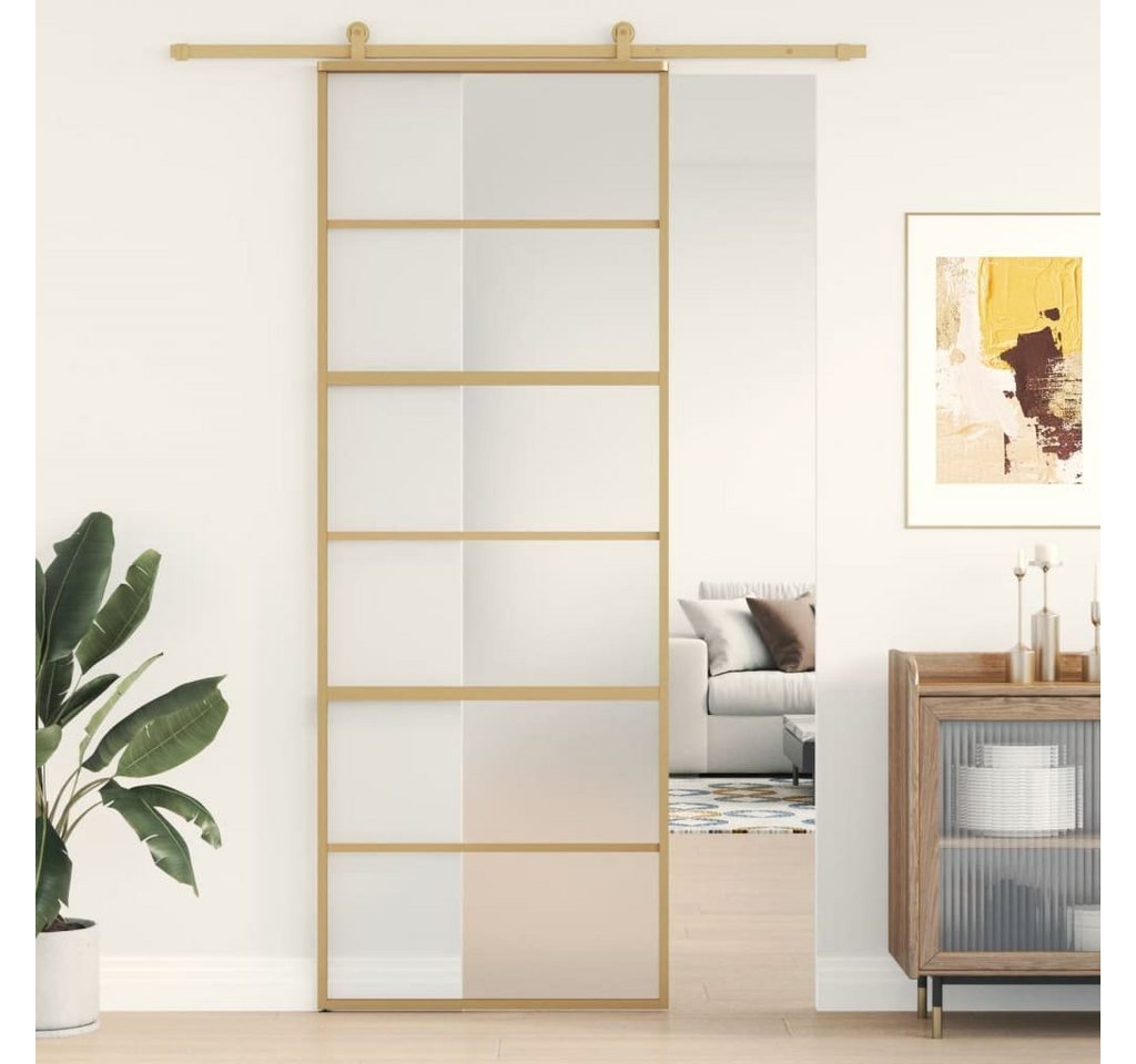 vidaXL Haustür Schiebetür Golden 76x205 cm Matt ESG-Glas und Aluminium (1-St) von vidaXL