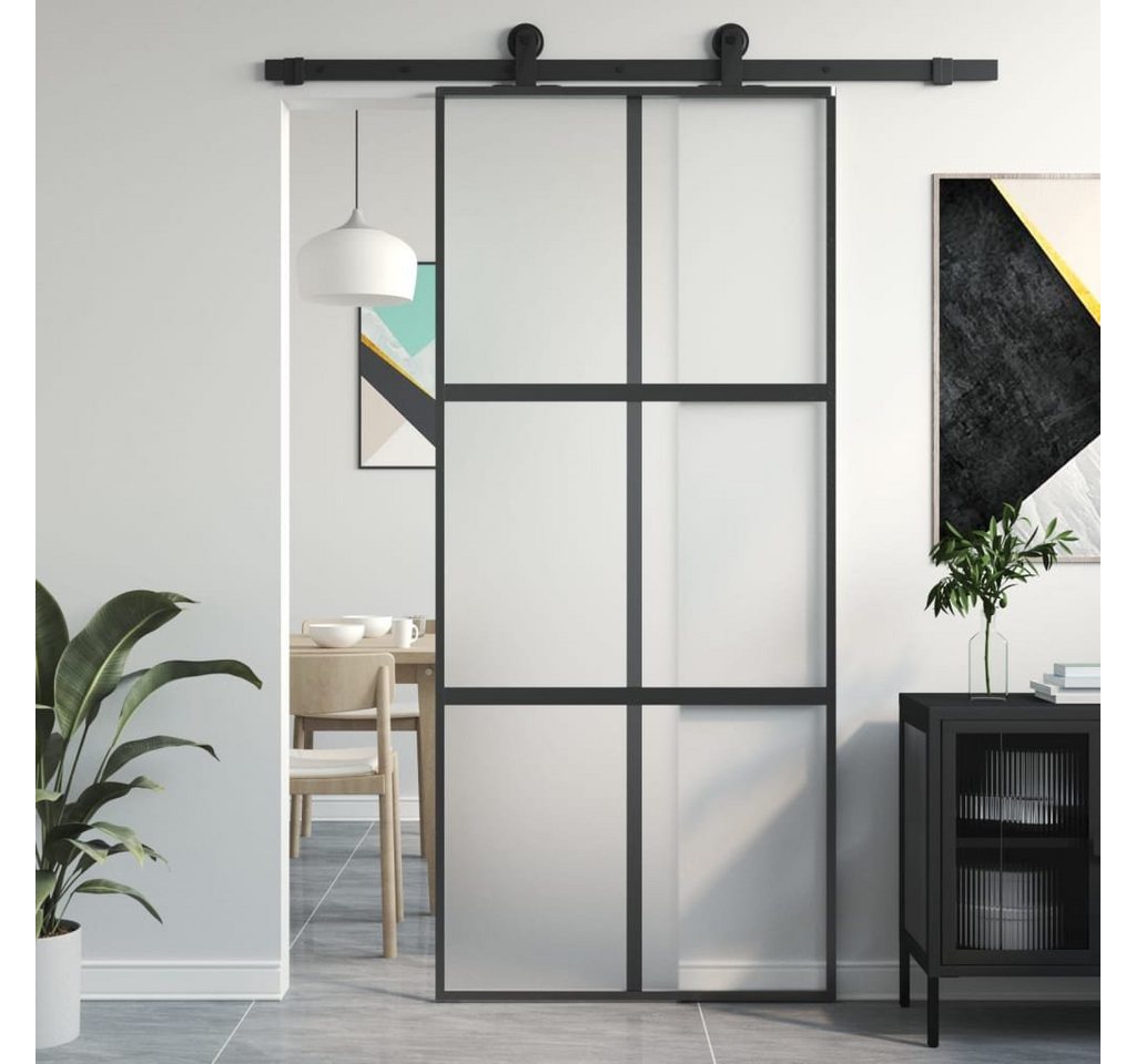 vidaXL Haustür Schiebetür Schwarz 90x205 cm Hartglas und Aluminium (1-St) von vidaXL