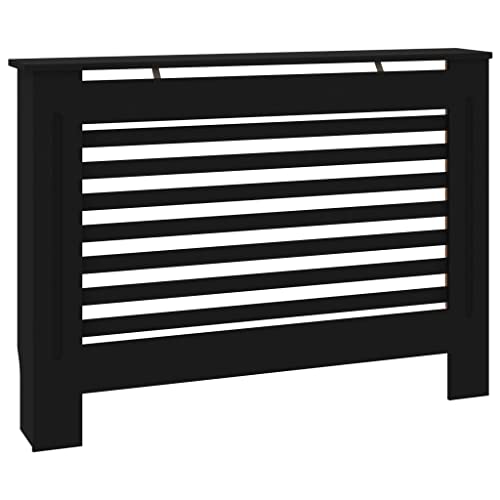 vidaXL Heizkörperverkleidung mit horizontalen Latten Heizkörperabdeckung Heizungsverkleidung Heizung Heizkörper Abdeckung Schwarz 112x19x81cm MDF von vidaXL