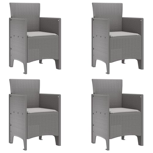 vidaXL Gartenstühle mit Kissen 4 Stück Hellgrau Poly-Rattan Strapazierfähig Modernes Design Outdoor Terrasse Möbel Balkonmöbel UV-beständige Kissen Kunststoff von vidaXL