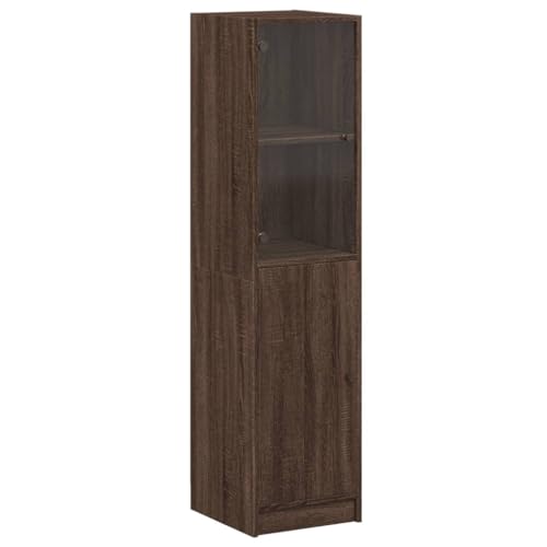 vidaXL Highboard, Beistellschrank mit Glastüren, Sideboard mit viel Stauraum, Schrank Kommode Hochschrank Wohnzimmer Schlafzimmer, Braun Eichen-Optik von vidaXL