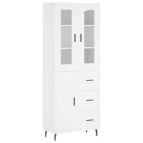 vidaXL Highboard, Sideboard mit viel Stauraum, Kommode Schrank mit Schubladen, Anrichte Beistellschrank Metallbeine, Modern, Weiß Holzwerkstoff von vidaXL