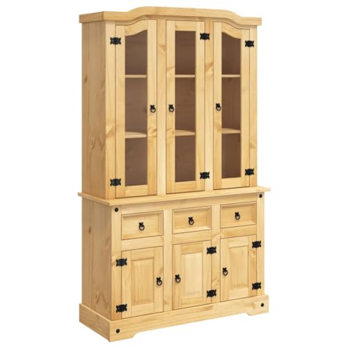 vidaXL Massivholz Highboard Anrichte Wohnzimmerschrank Vitrinenschrank Buffetschrank Landhaus Corona 112x43x196 Braun Mexikanische Kiefer von vidaXL