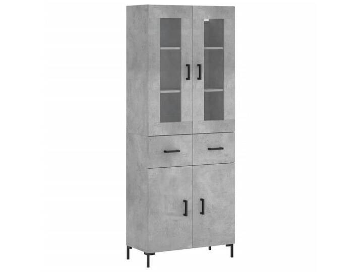 vidaXL Highboard Highboard Betongrau 69,5x34x180 cm Spanplatte Glas Vitrine, grau von vidaXL