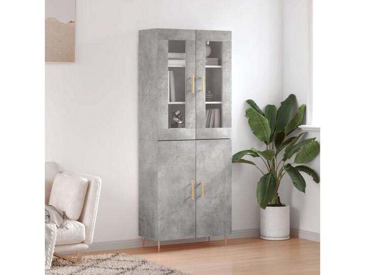 vidaXL Highboard Highboard Betongrau 69,5x34x180 cm Spanplatte Glas Vitrine, grau von vidaXL