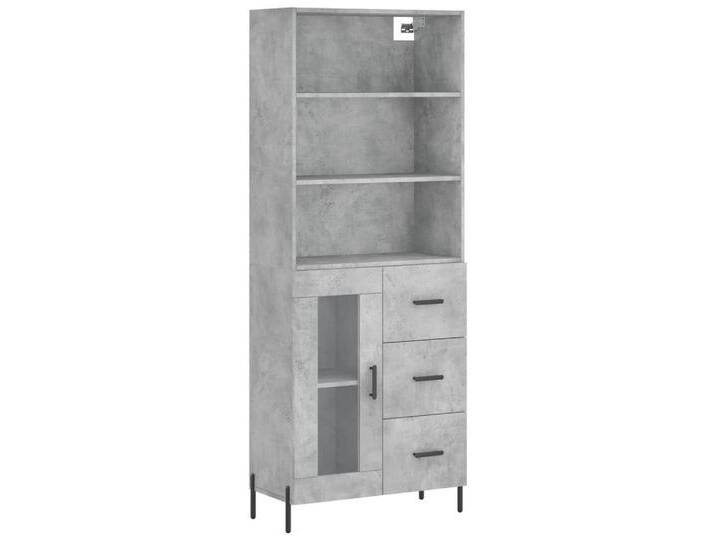 vidaXL Highboard Highboard Betongrau 69,5x34x180 cm Spanplatte Glas Vitrine, grau von vidaXL