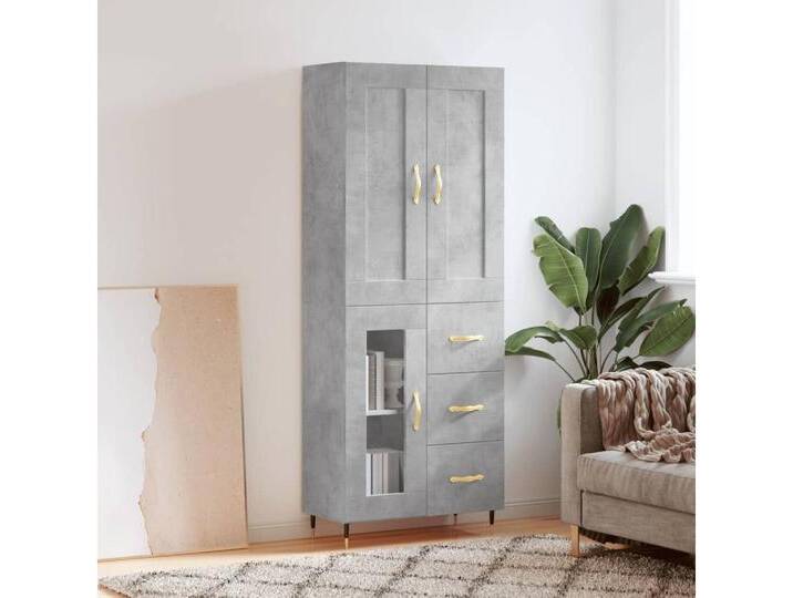 vidaXL Highboard Highboard Betongrau 69,5x34x180 cm Spanplatte Glas Vitrine, grau von vidaXL