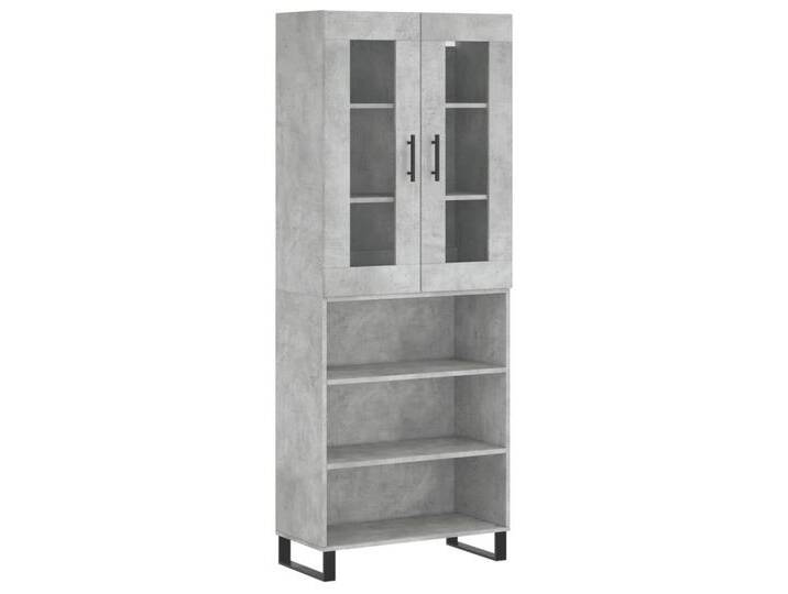 vidaXL Highboard Highboard Betongrau 69,5x34x180 cm Spanplatte Glas Vitrine, grau von vidaXL