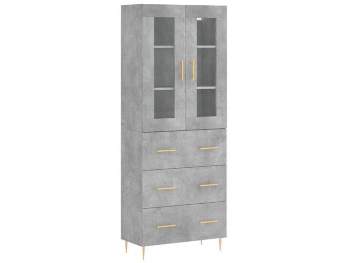vidaXL Highboard Highboard Betongrau 69,5x34x180 cm Spanplatte Glas Vitrine, grau von vidaXL