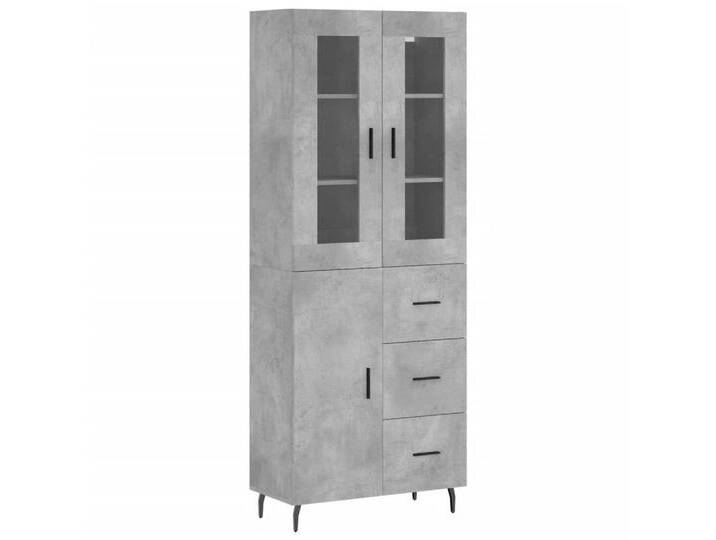 vidaXL Highboard Highboard Betongrau 69,5x34x180 cm Spanplatte Glas Vitrine, grau von vidaXL