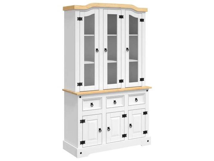 vidaXL Highboard Highboard Corona 112x43x196 cm Massivholz Mexikanische Kiefer (1 St), weiß, Weiß von vidaXL
