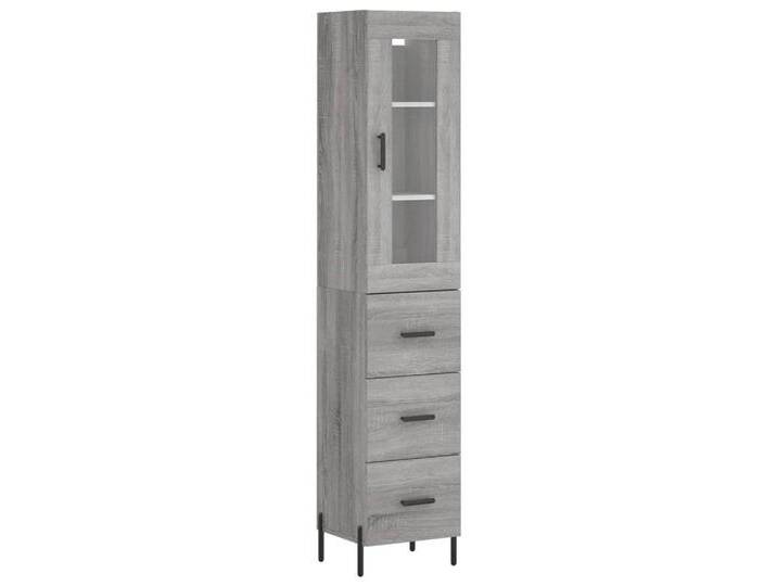 vidaXL Highboard Highboard Grau Sonoma 34,5x34x180 cm Spanplatte Glas Vitrine, grau von vidaXL