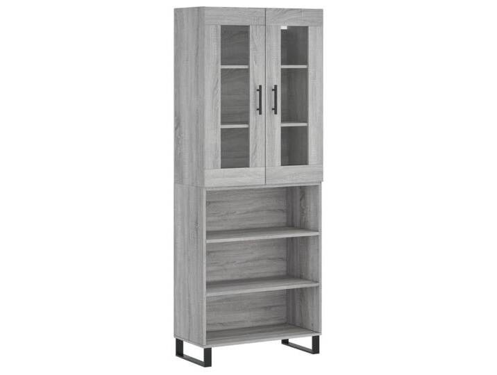 vidaXL Highboard Highboard Grau Sonoma 69,5x34x180 cm Spanplatte Glas Vitrine, grau von vidaXL
