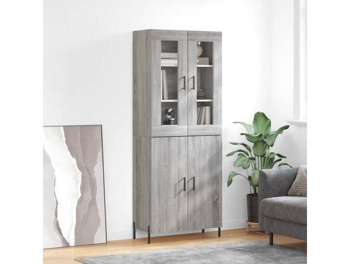 vidaXL Highboard Highboard Grau Sonoma 69,5x34x180 cm Spanplatte Glas Vitrine, grau von vidaXL