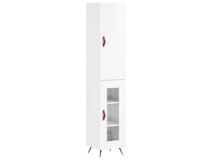 vidaXL Highboard Highboard Hochglanz-Weiß 34,5x34x180 cm Holzwerkstoff (1 St), 1 Glastür, Hochglanz-WeiÃ von vidaXL