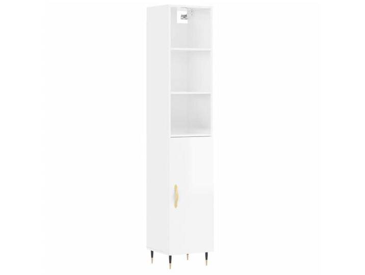 vidaXL Highboard Highboard Hochglanz-Weiß 34,5x34x180 cm Holzwerkstoff (1 St), 1 Tür, Hochglanz-Weiß von vidaXL