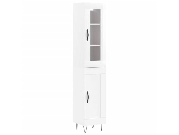 vidaXL Highboard Highboard Hochglanz-Weiß 34,5x34x180 cm Holzwerkstoff (1 St), 1 wood door, Hochglanz-WeiÃ von vidaXL