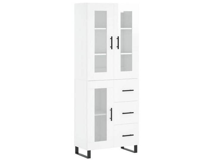vidaXL Highboard Highboard Hochglanz-Weiß 69,5x34x180 cm Holzwerkstoff (1 St), 1 Glastür 3 Schubladen, Hochglanz-Weiß von vidaXL