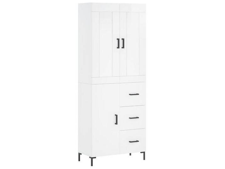 vidaXL Highboard Highboard Hochglanz-Weiß 69,5x34x180 cm Holzwerkstoff (1 St), 1 door 3 drawers, Hochglanz-WeiÃ von vidaXL
