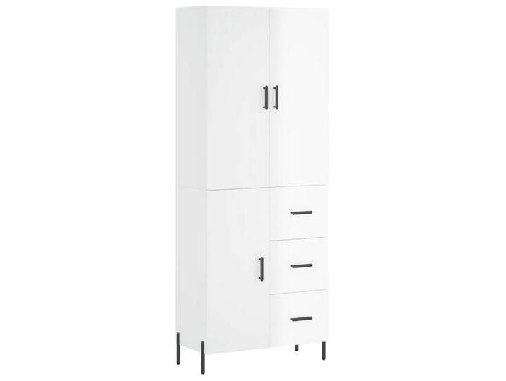 vidaXL Highboard Highboard Hochglanz-Weiß 69,5x34x180 cm Holzwerkstoff (1 St), 1 door 3 drawers, Hochglanz-Weiß von vidaXL