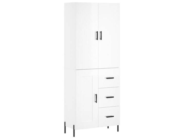 vidaXL Highboard Highboard Hochglanz-Weiß 69,5x34x180 cm Holzwerkstoff (1 St), 1 wood door 3 drawers, Hochglanz-Weiß von vidaXL