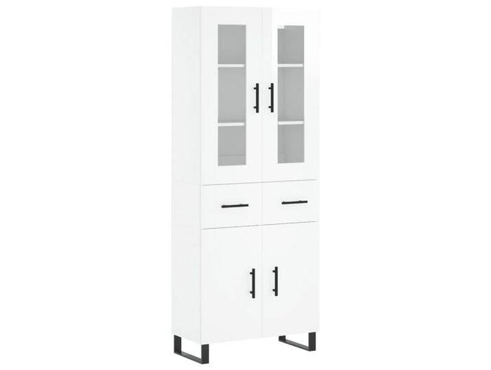 vidaXL Highboard Highboard Hochglanz-Weiß 69,5x34x180 cm Holzwerkstoff (1 St), 2 Türen 2 Schubladen, Hochglanz-Weiß von vidaXL