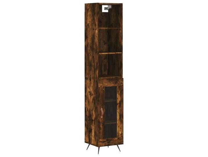 vidaXL Highboard Highboard Räuchereiche 34,5x34x180 cm Holzwerkstoff (1 St), 1 Glastür, Räuchereiche von vidaXL