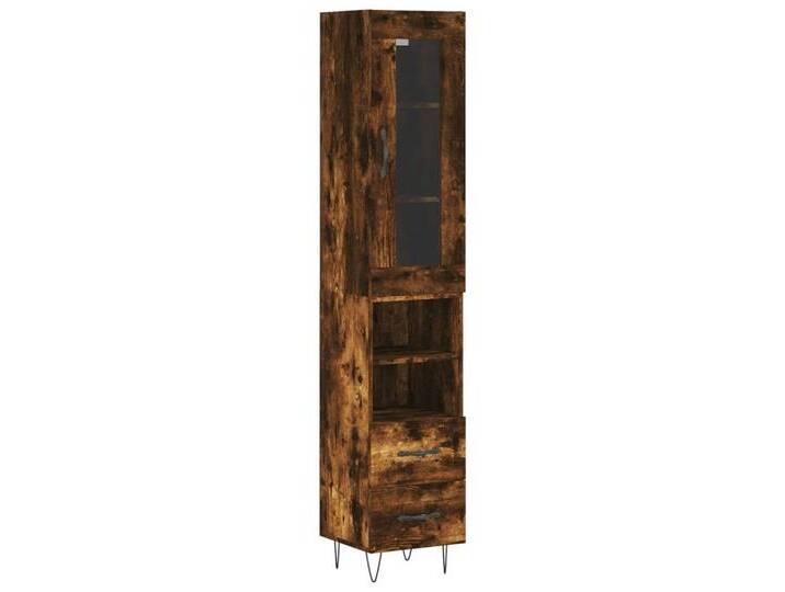 vidaXL Highboard Highboard Räuchereiche 34,5x34x180 cm Holzwerkstoff (1 St), 2 Schubladen 2 Einlegeböden, Räuchereiche von vidaXL