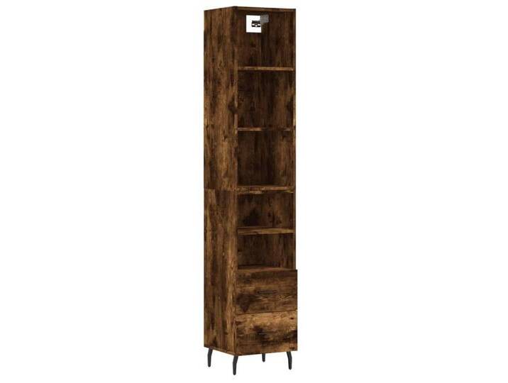 vidaXL Highboard Highboard Räuchereiche 34,5x34x180 cm Holzwerkstoff (1 St), 2 Schubladen 2 Einlegeböden, Räuchereiche von vidaXL