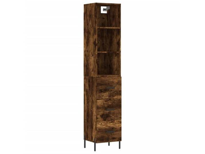 vidaXL Highboard Highboard Räuchereiche 34,5x34x180 cm Holzwerkstoff (1 St), 3 Schubladen, Räuchereiche von vidaXL