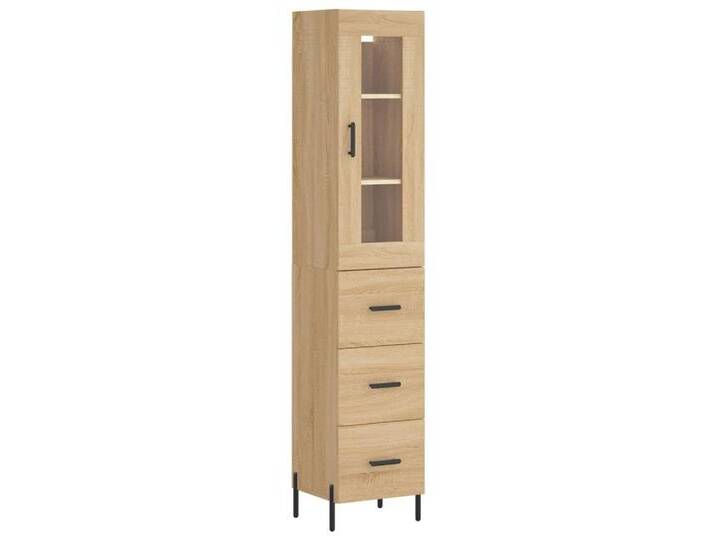 vidaXL Highboard Highboard Sonoma Eiche 34,5x34x180 cm Spanplatte Glas Vitrine, braun von vidaXL