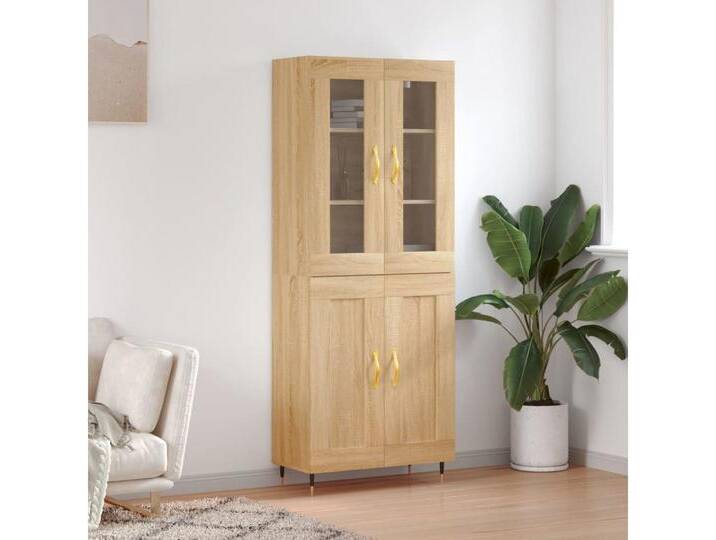 vidaXL Highboard Highboard Sonoma Eiche 69,5x34x180 cm Spanplatte Glas Vitrine, braun von vidaXL